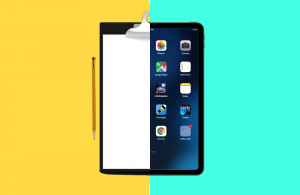 Old clipboard technolgy with contrasting new mobile technology